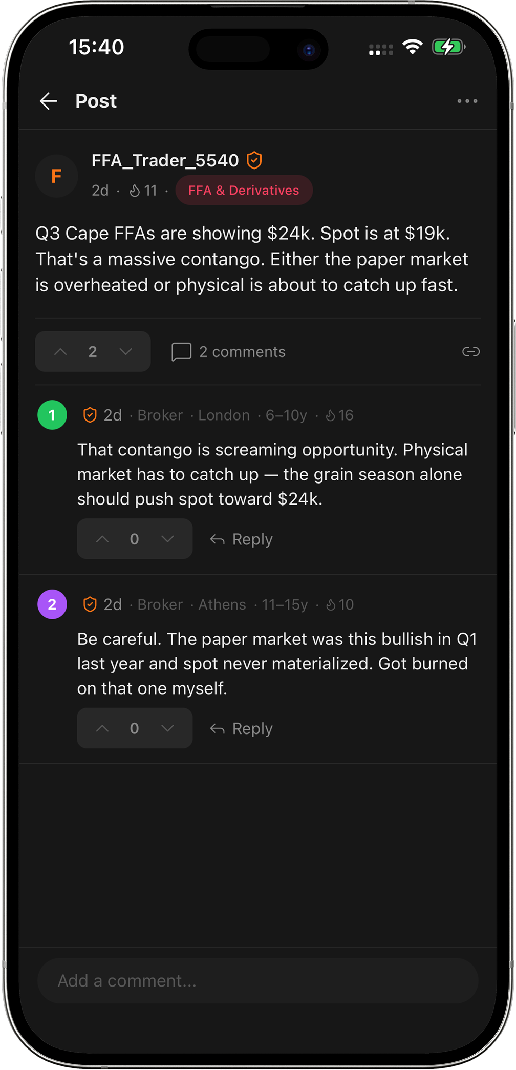 Rumrd comment thread on a shipping discussion